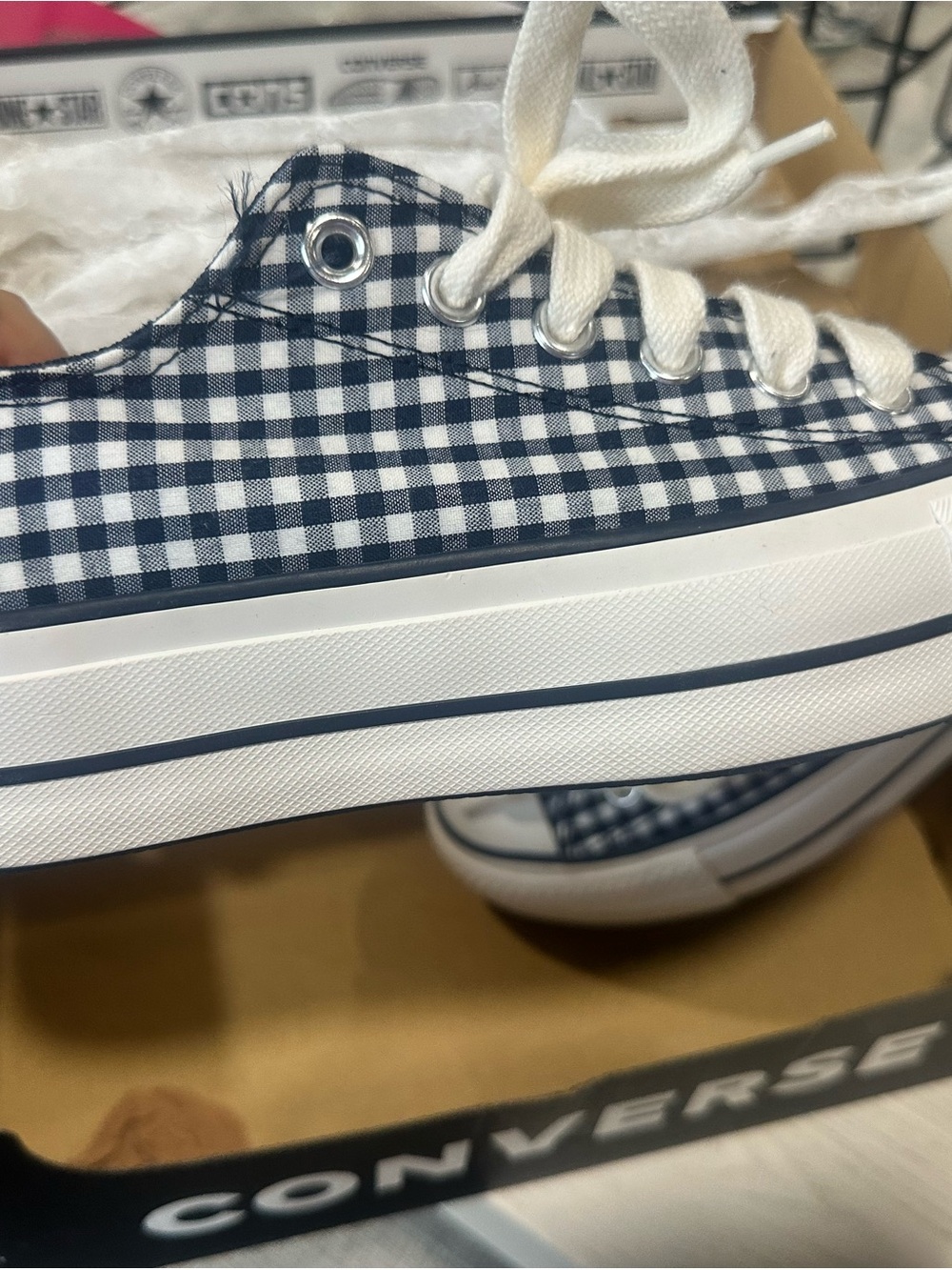 Converse Gingham Low Top Platform Sneaker - Navy & White